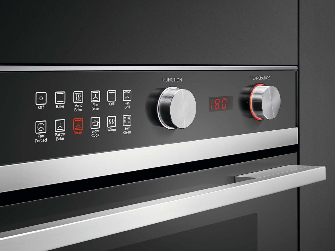 Fisher Paykel pyrolytic wall oven multi-function control panel chrome