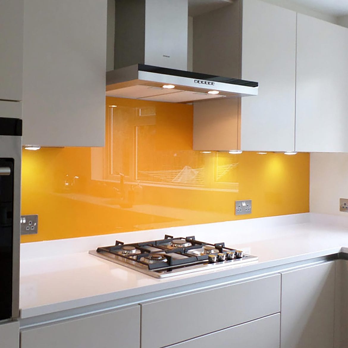 Glass kitchen splashback orange/yellow